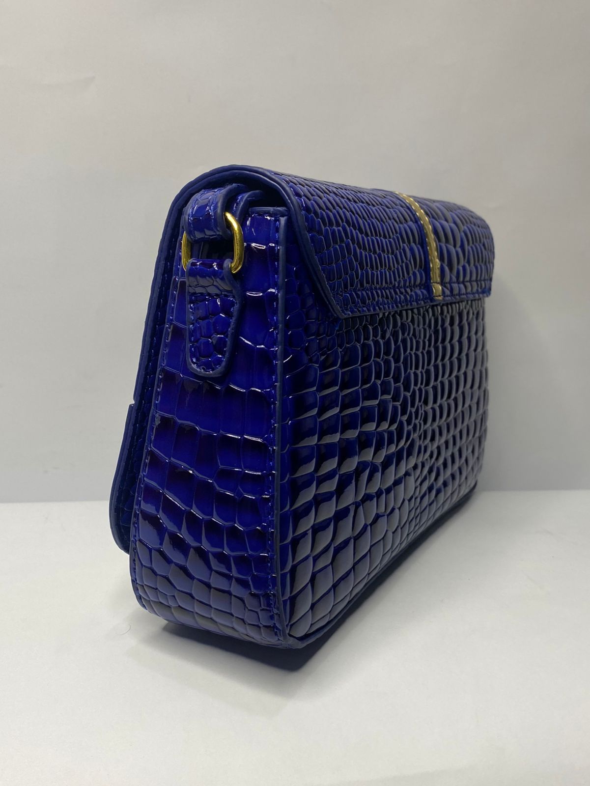 2 Pcs Crocodile Embossed Bag (blue & Gold)